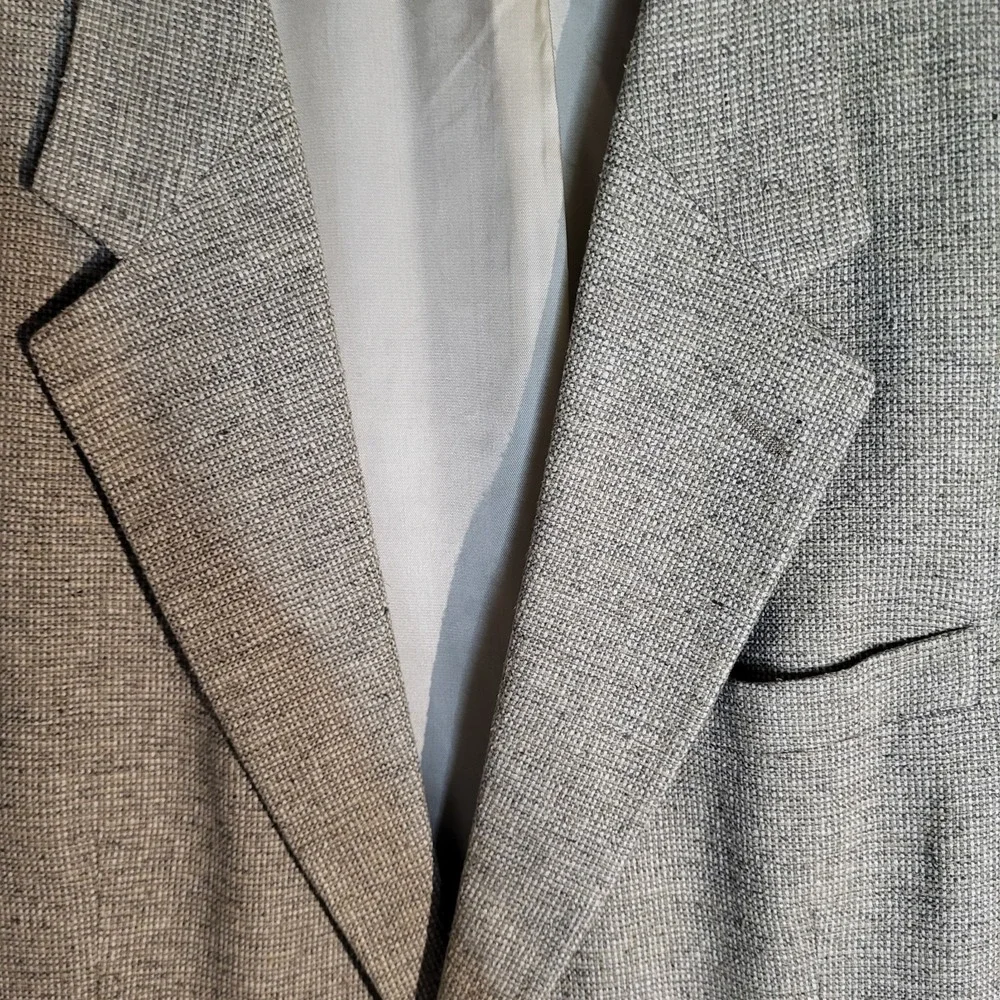 Macy's Savile Row 100% Silk Heathered Tweed Blazer Men's 40R Sand Beige 2 Button